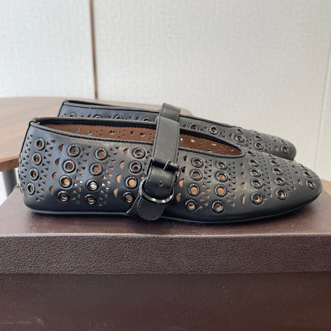 ALAIA 26S MARY JANE FLATS IN BLACK LAMBSKIN