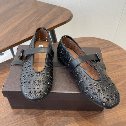 ALAIA 26S MARY JANE FLATS IN BLACK LAMBSKIN