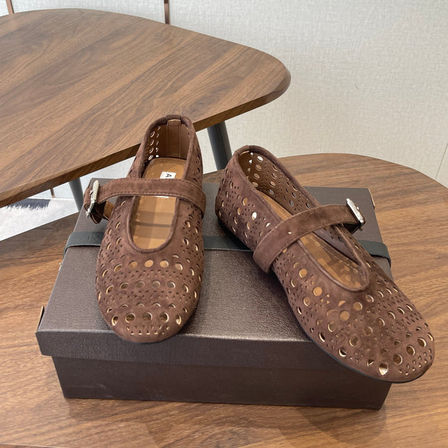 ALAIA 26S MARY JANE FLATS IN DARK BROWN SUEDE