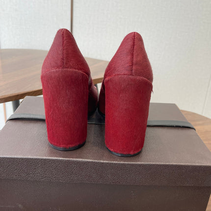 ALAIA 26S SQUARE-TOE HIGH HEELS 95 MM IN RED PONY HAIR