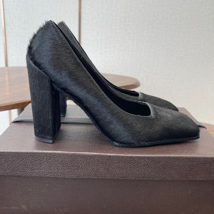 ALAIA 26S SQUARE-TOE HIGH HEELS 95 MM IN BLACK PONY HAIR