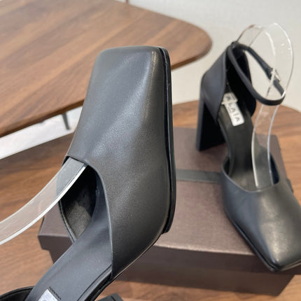 ALAIA 26S SQUARE-TOE HIGH HEELS 95 MM IN BLACK CALFSKIN