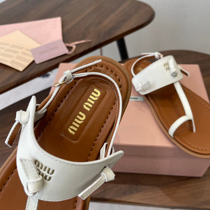 MIUMIU 26S FLIP FLOPS IN WHITE AND TAN BROWN CALFSKIN