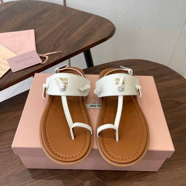 MIUMIU 26S FLIP FLOPS IN WHITE AND TAN BROWN CALFSKIN