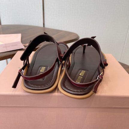 MIUMIU 26S FLIP FLOPS IN DARK BROWN AND BURGUNDY RED CALFSKIN