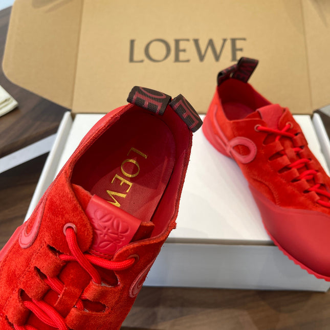 LOEWE 26S FLOW RUNNER SNEAKER 20MM IN DARK RED SUEDE