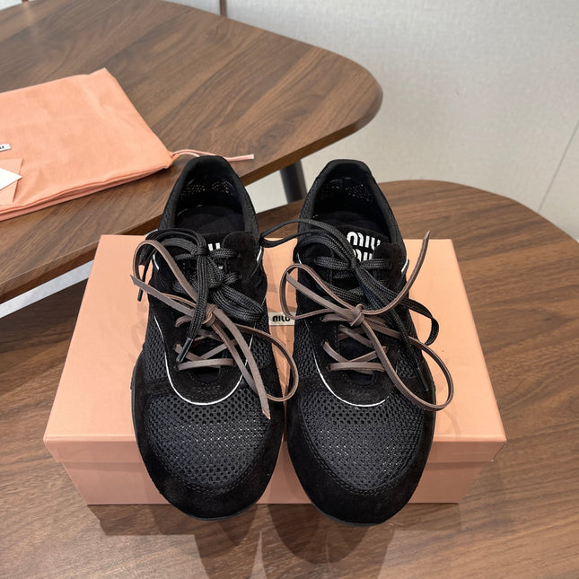 MIUMIU 26S SNEAKERS IN BLACK MESH AND SUEDE