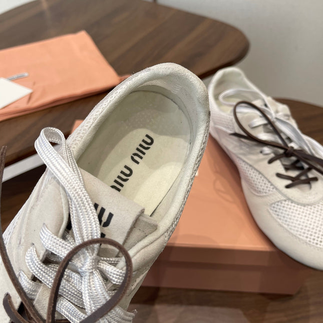 MIUMIU 26S SNEAKERS IN WHITE MESH AND SUEDE