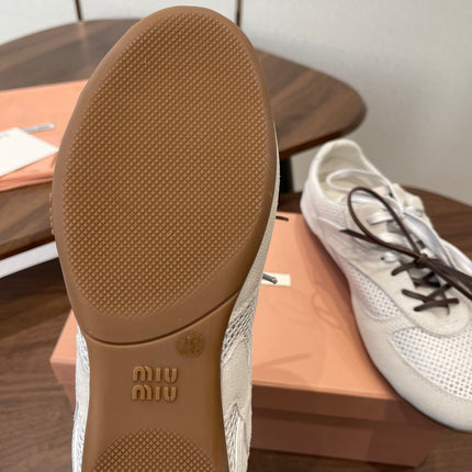MIUMIU 26S SNEAKERS IN WHITE MESH AND SUEDE