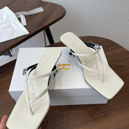 THE ROW 26S SQUARE TOE THONG HEELS IN IVORY WHITE CALFSKIN