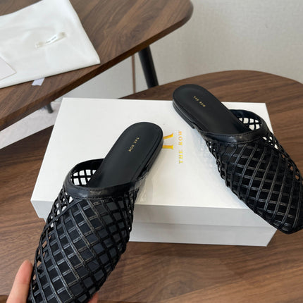 THE ROW 26S MULE SANDALS IN BLACK CALFSKIN