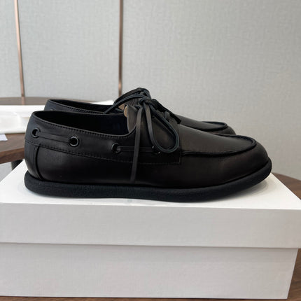 THE ROW 26S LOAFERS IN BLACK CALFSKIN