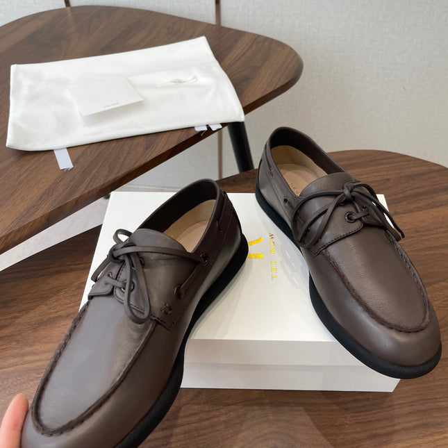 THE ROW 26S LOAFERS IN DARK BROWN CALFSKIN