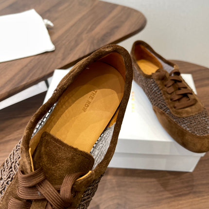 THE ROW 26S LACE UP SNEAKERS IN CARAMEL BROWN SUEDE