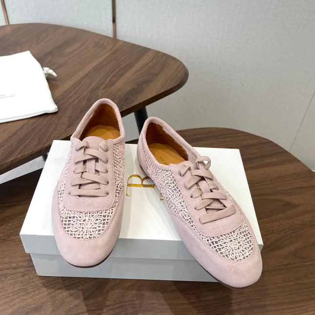 THE ROW 26S LACE UP SNEAKERS IN LIGHT PINK SUEDE
