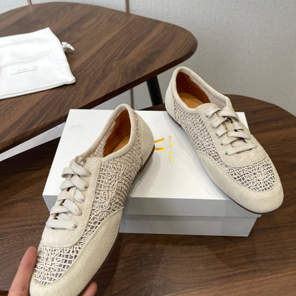 THE ROW 26S LACE UP SNEAKERS IN IVORY BEIGE SUEDE