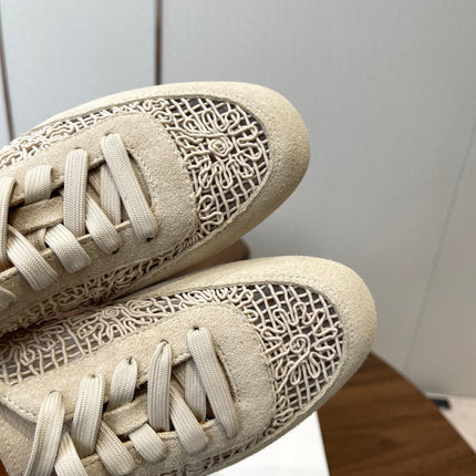 THE ROW 26S LACE UP SNEAKERS IN IVORY BEIGE SUEDE