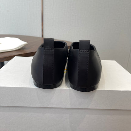 THE ROW 26S SQUARE TOE BALLET FLATS IN BLACK SATIN
