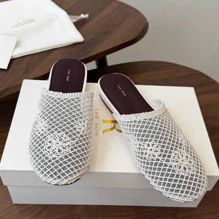 THE ROW 26S MULE FLATS IN WHITE CROCHET MESH