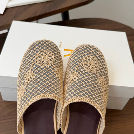 THE ROW 26S MULE FLATS IN BEIGE CROCHET MESH