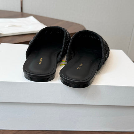 THE ROW 26S PEARL EMBELLISHED CROCHET MULE FLATS IN BLACK