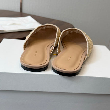 THE ROW 26S PEARL EMBELLISHED CROCHET MULE FLATS IN IVORY WHITE