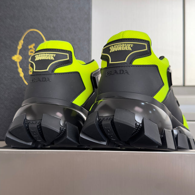 PRADA 26S CLOUDBUST THUNDER SNEAKERS 60MM IN LIME YELLOW MESH FABRIC AND TPU