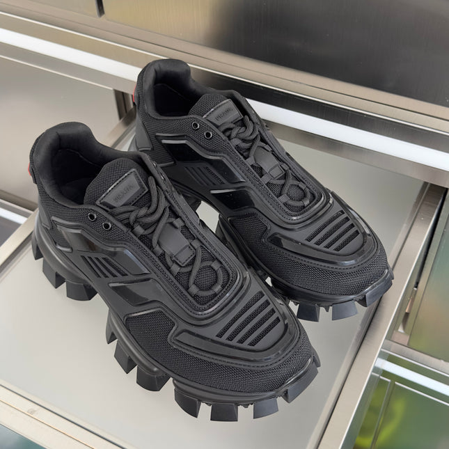 PRADA 26S CLOUDBUST THUNDER SNEAKERS 60MM IN BLACK MESH FABRIC AND TPU
