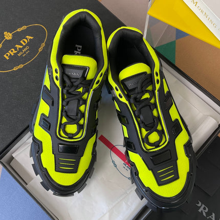 PRADA 26S CLOUDBUST THUNDER SNEAKERS 60MM IN LIME YELLOW MESH FABRIC