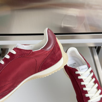 CELINE 26S RACER SNEAKERS IN DARK RED FABRIC AND SUEDE