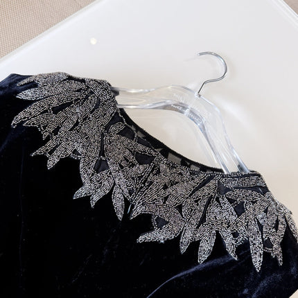 DIOR 25S EMBELLISHED-NECK BLACK VELVET DRESS 722