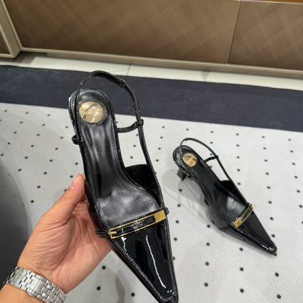 YSL 26S HEELED SLINGBACKS 75 MM IN BLACK GLOSSY CALFSKIN