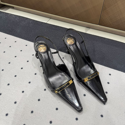 YSL 26S HEELED SLINGBACKS 75 MM IN BLACK PATENT CALFSKIN