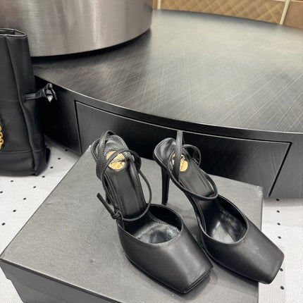 YSL 26S SQUARE-TOE HIGH HEELS 105 MM IN BLACK CALFSKIN
