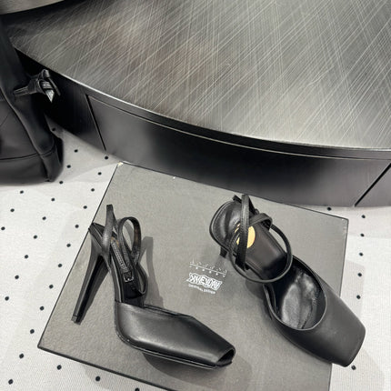 YSL 26S SQUARE-TOE HIGH HEELS 105 MM IN BLACK CALFSKIN