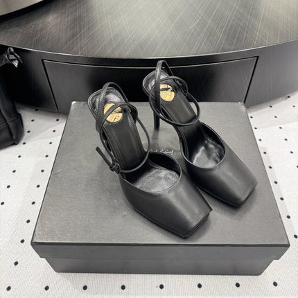 YSL 26S SQUARE-TOE HIGH HEELS 105 MM IN BLACK CALFSKIN