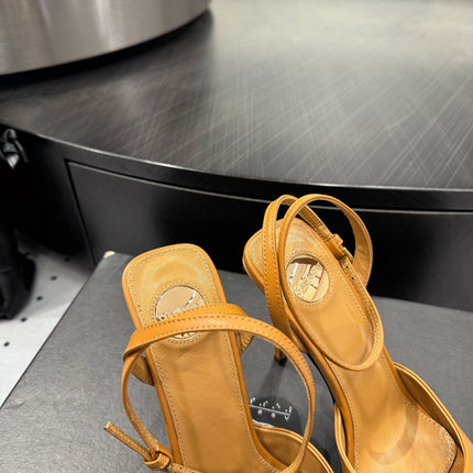 YSL 26S SQUARE-TOE HIGH HEELS 105 MM IN OCHRE YELLOW CALFSKIN