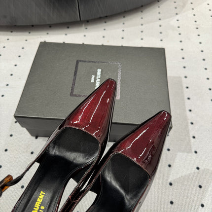 YSL 26S SLINGBACK HEELS 105 MM IN DARK RED GLOSSY CALFSKIN WITH BUCKLE CLOSURE