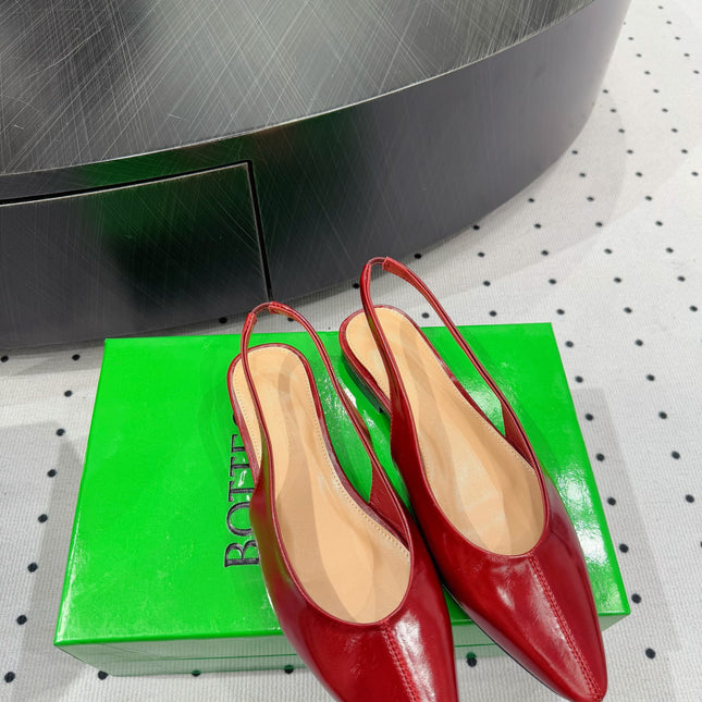BOTTEGA VENETA 26S SLINGBACK FLATS IN RED CALFSKIN