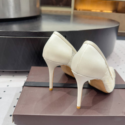 POINTED-TOE HIGH PUMPS 95MM IN WHITE MESH AND SILK