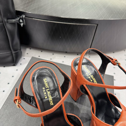 YSL 26S SANDAL HIGH HEELS 120 MM IN ORANGE CALFSKIN