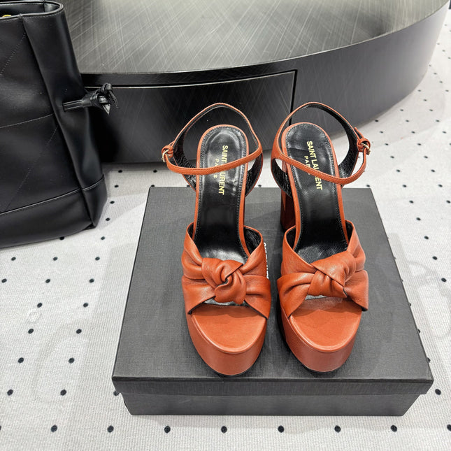 YSL 26S SANDAL HIGH HEELS 120 MM IN ORANGE CALFSKIN