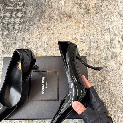 YSL 26S HEELED SHOES 110 MM IN BLACK GLOSSY CALFSKIN