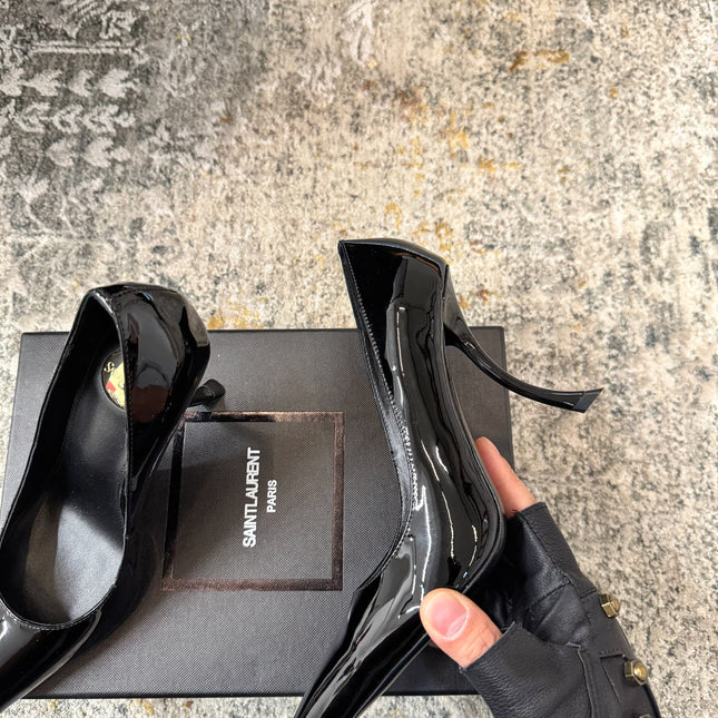 YSL 26S HEELED SHOES 110 MM IN BLACK GLOSSY CALFSKIN