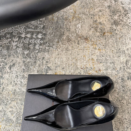 YSL 26S HEELED SHOES 110 MM IN BLACK GLOSSY CALFSKIN
