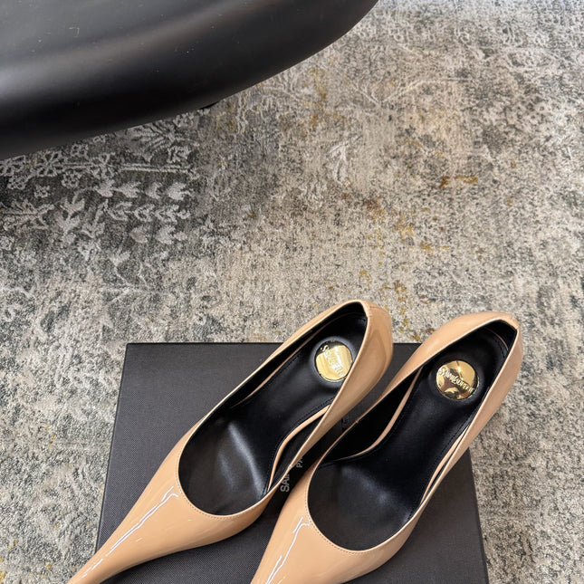 YSL 26S HEELED SHOES 110 MM IN WARM NUDE GLOSSY CALFSKIN