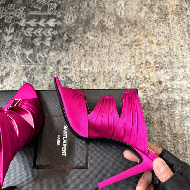 YSL 26S HEELED SANDALS 100 MM IN DARK PINK FABRIC