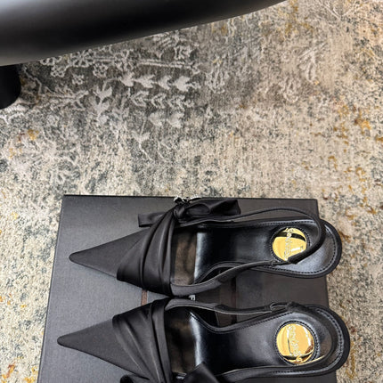 YSL 26S HEELED SLINGBACKS 100 MM IN BLACK SILK