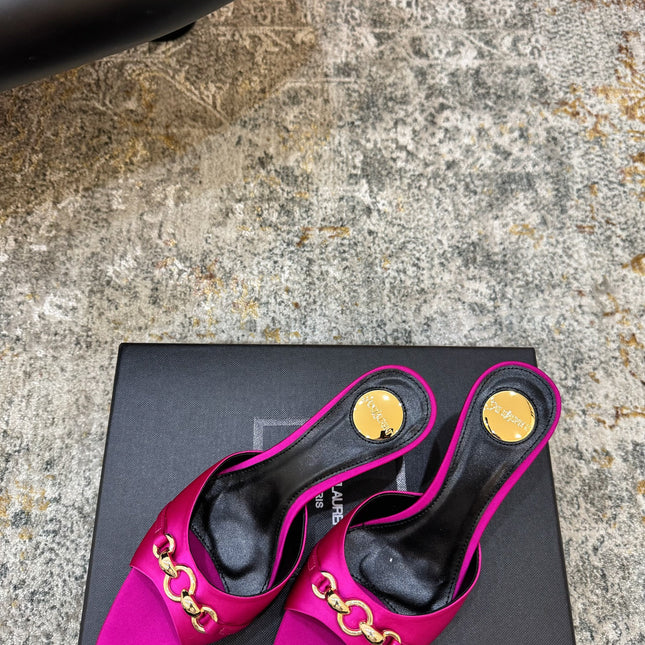 YSL 26S POINTED TOE HIGH HEEL SANDALS 65 MM IN DARK PINK FABRIC