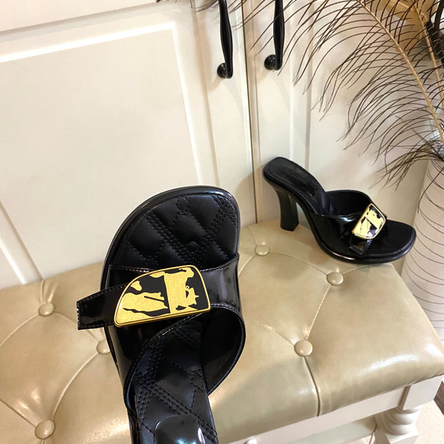 BURBERRY 26S HEELED SANDALS 100 MM IN BLACK CALFSKIN